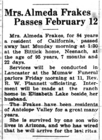 Frakes,   Almeda obituary