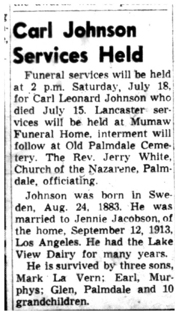 Johnson,   Carl Leonard obituary