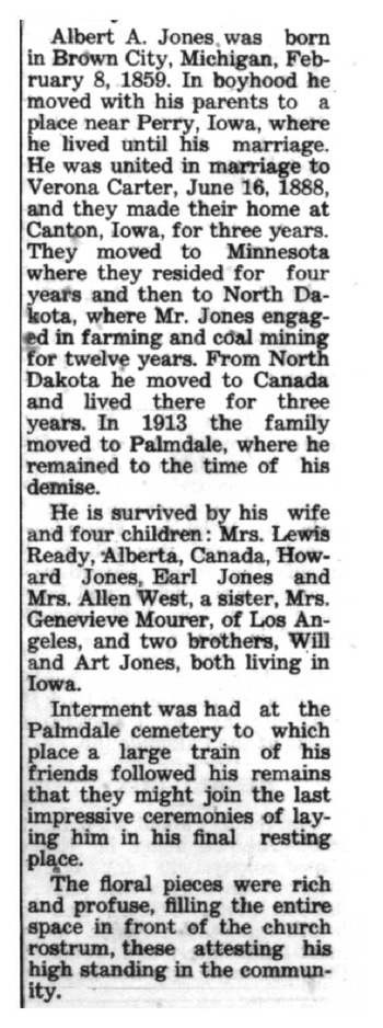 Jones,   Albert Addison ('Hardpan') obituary
