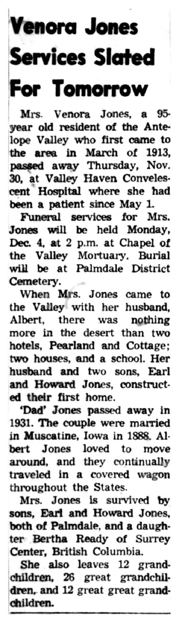 Jones,   Venora obituary