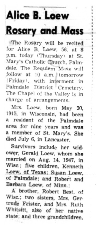 Loew,   Alice Mary obituary