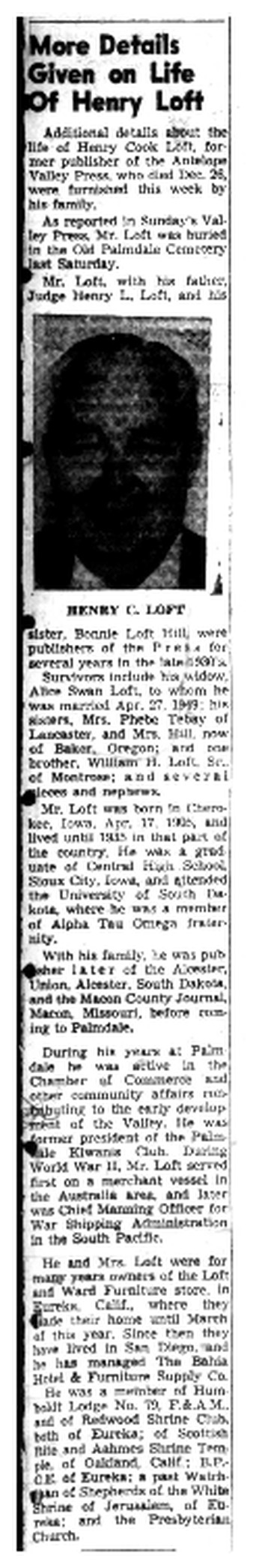 Loft,   Henry Cook obituary