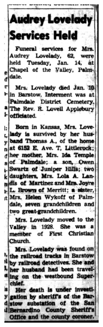 Lovelady,   Audrey obituary