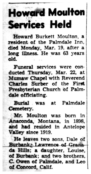 Moulton,   Howard Burkett obituary