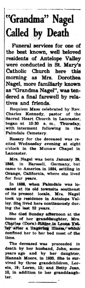 Nagel,   Dorathea obituary