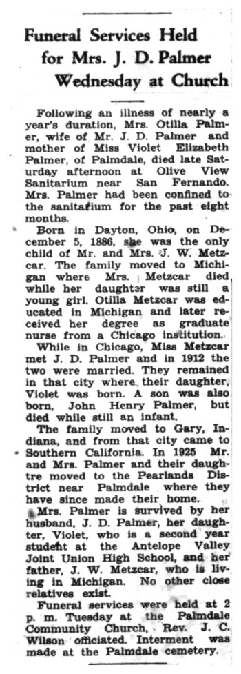 Palmer,   Otilla Armin obituary