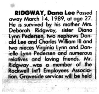 Ridgway,   Dana Lee obituary