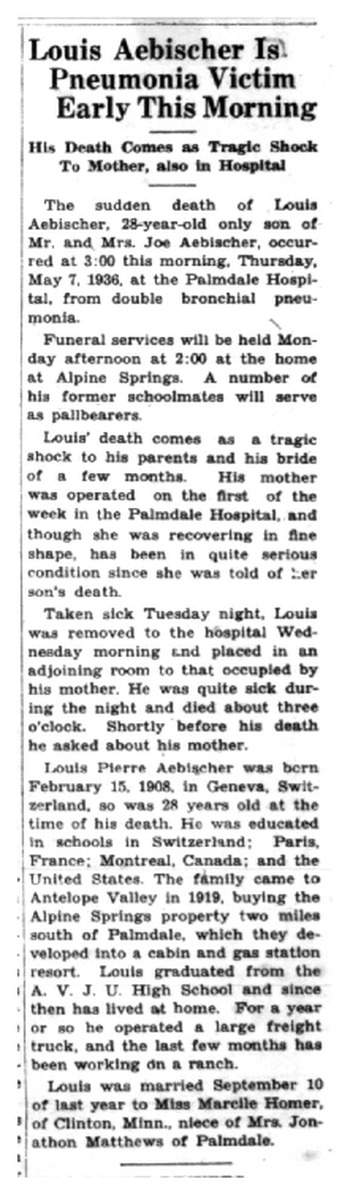 Aebischer,   Louis Pierre Joseph obituary