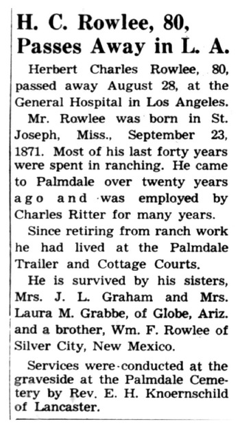 Rowlee,   Herbert Charles obituary