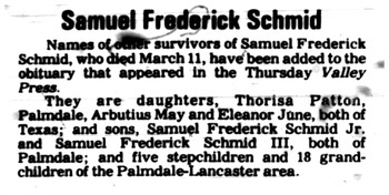 Schmid,   Samuel Frederick ('Freddy') obituary