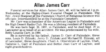 Carr,   Allan James obituary