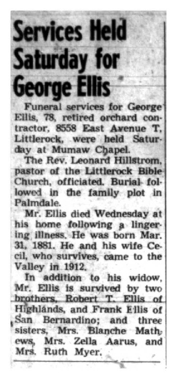 Ellis,   George obituary