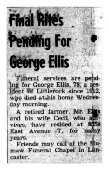 Ellis,   George obituary