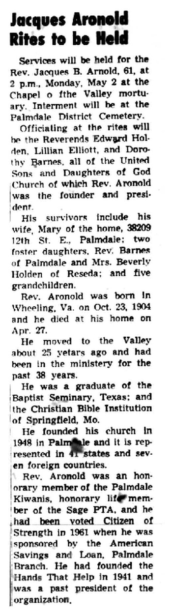 Aronold,  Rev. Jacques B. ('Jack') obituary