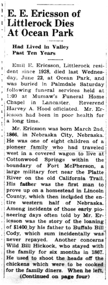 Ericsson,   Emil Eric obituary