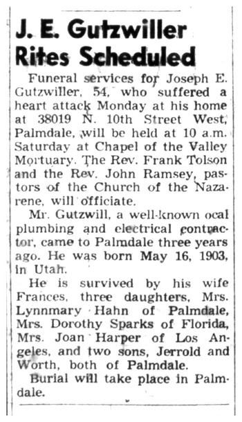 Gutzwiller,   Joseph Emil obituary