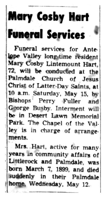 Hart,   Mary Cosby obituary