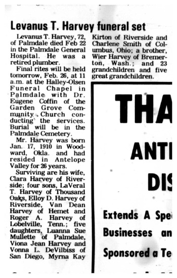 Harvey, Lavanus True ('Van') obituary
