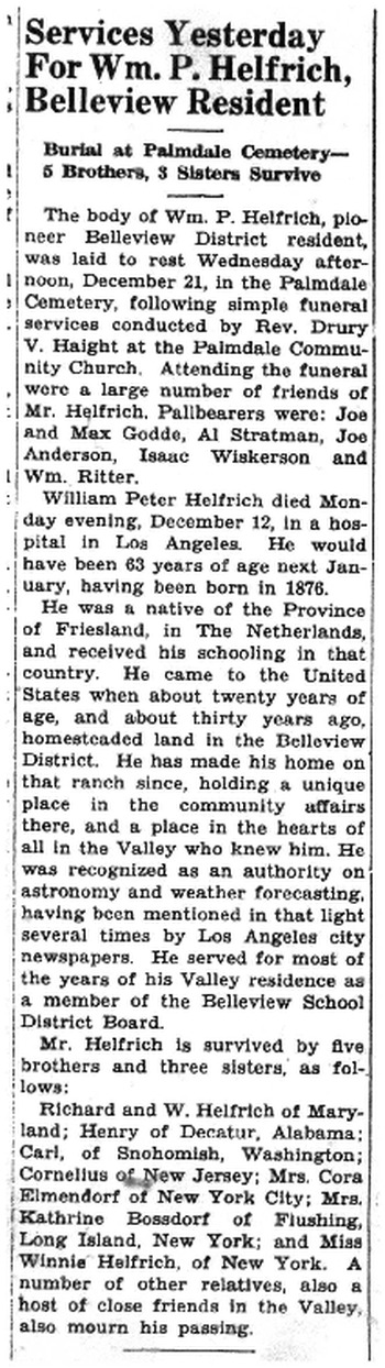 Helfrich, William Pieter obituary