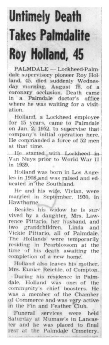 Holland,   Roy obituary